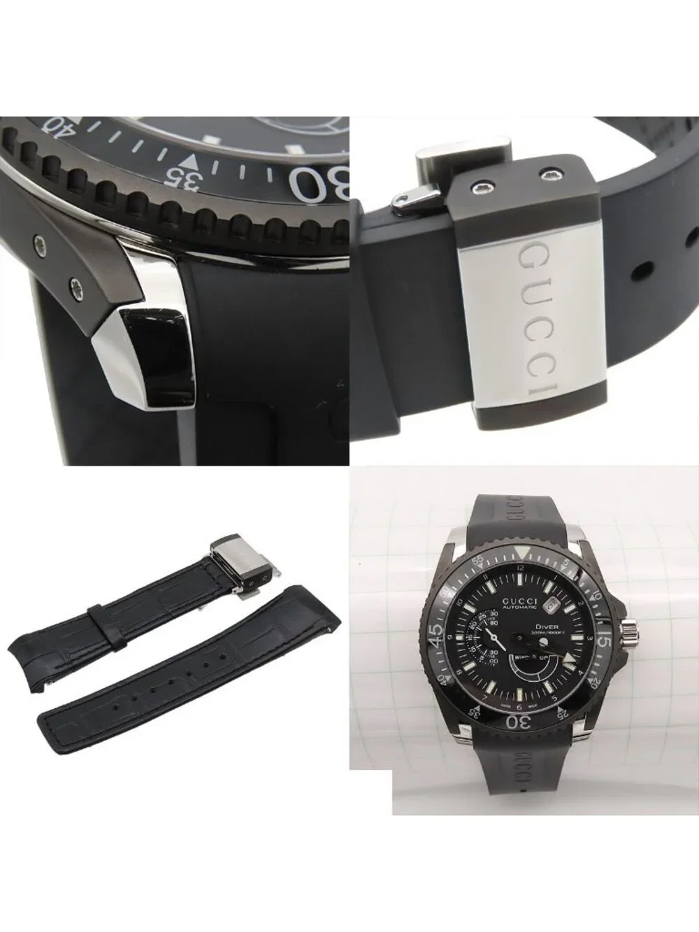 Gucci Dive Black SS Rubber Power Reserve Extra Large Watch Automatic